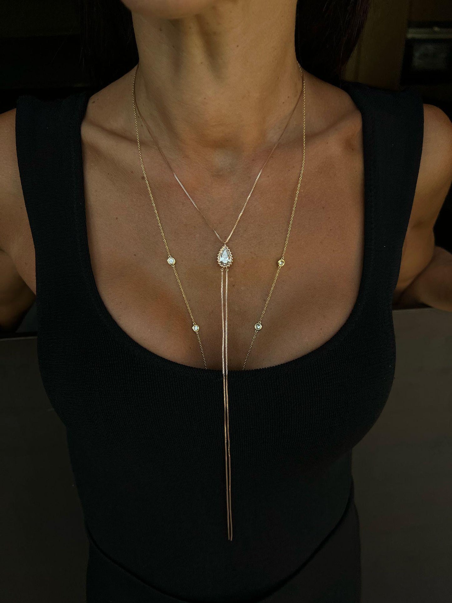 The Embrace Pear Diamond Lariat Necklace