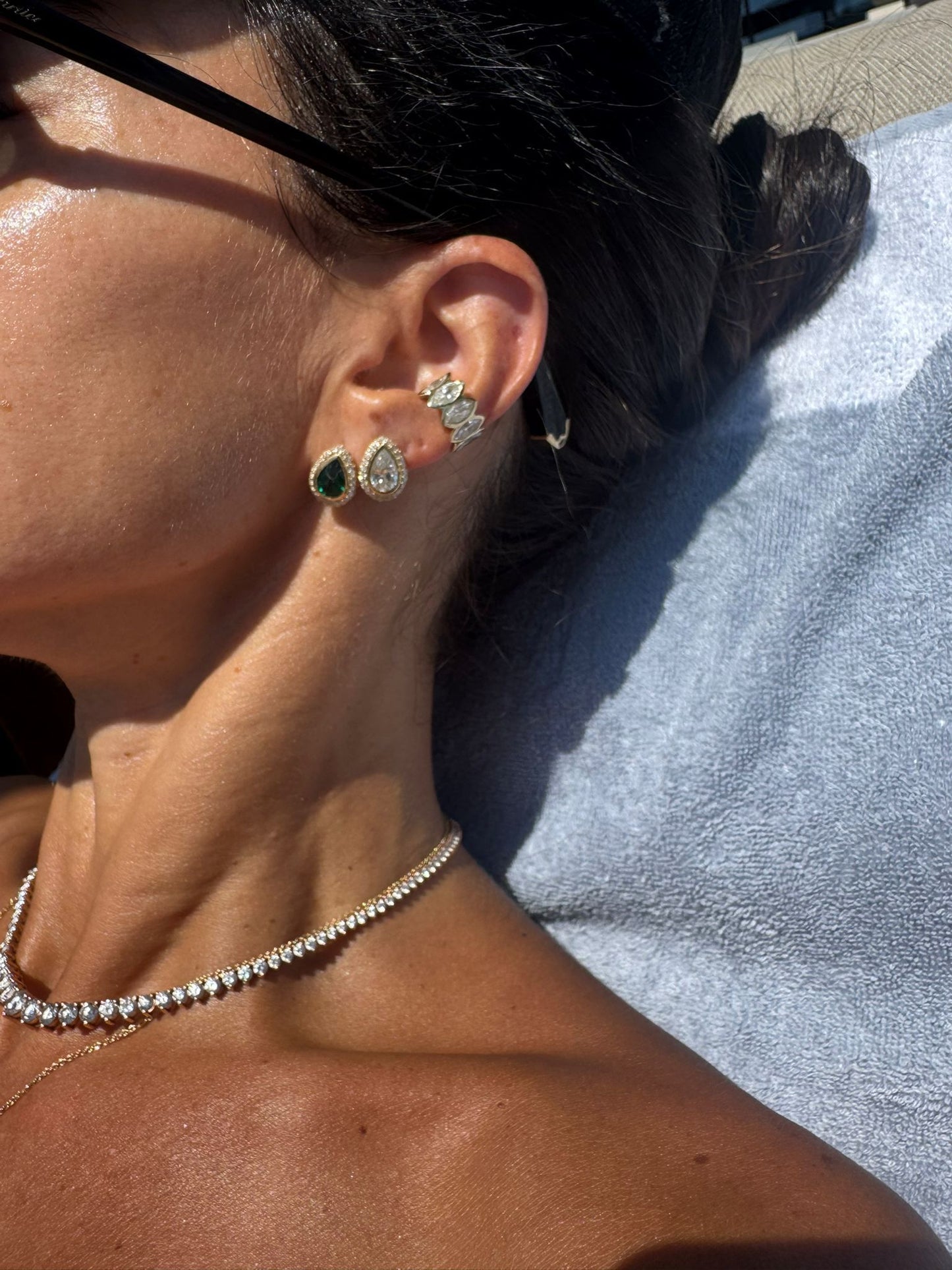 Pear Halo Emerald Stud