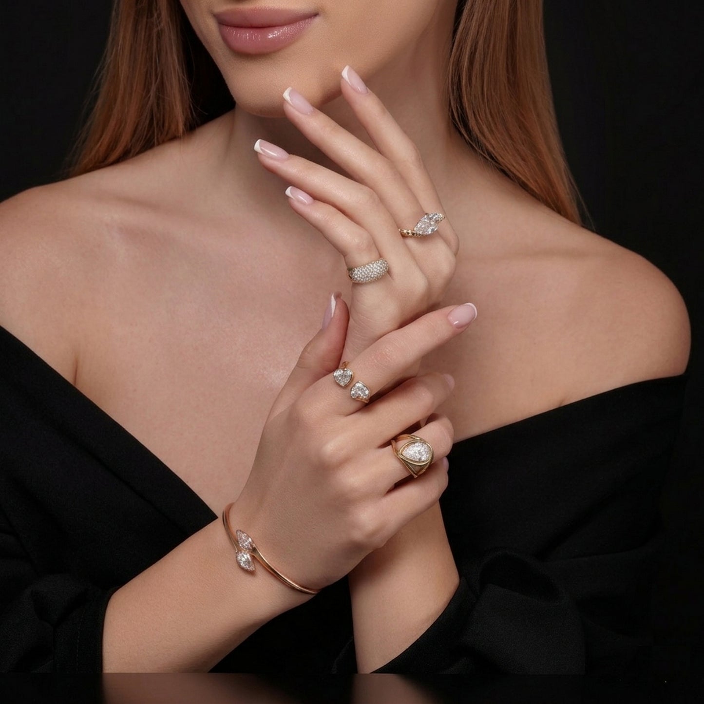 Double Heart Bezel Cuff Ring